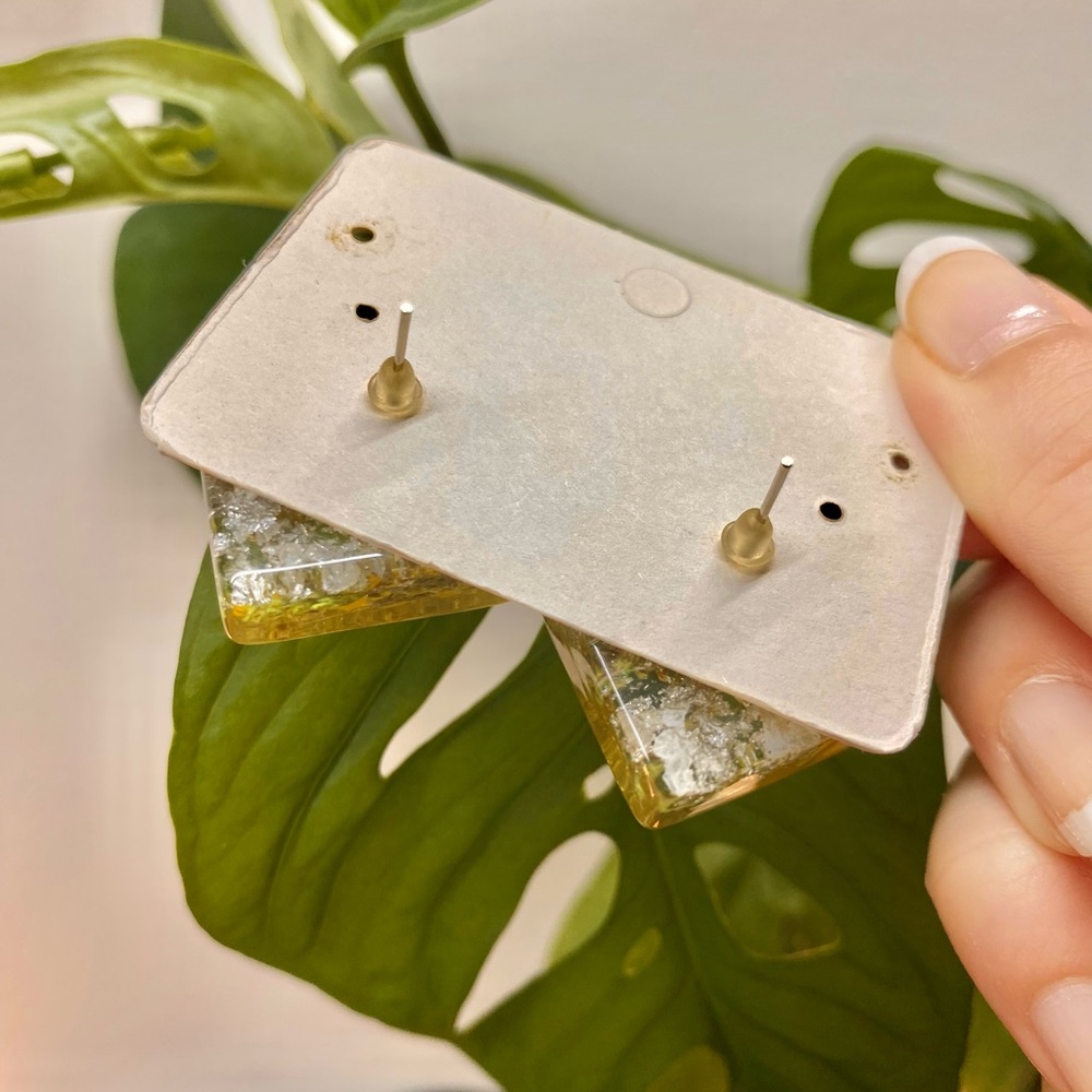 Yellow Floral Resin Earrings - Picture 3 of 4